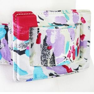 Oscar de la Renta Floral Canvas White Leather Belt